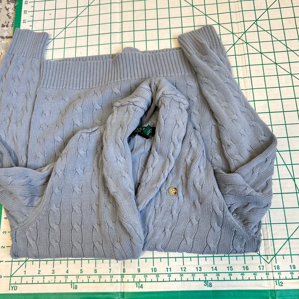LRL Ralph Lauren Size S Blue Cable Knit Shawl Collar Cotton Cardigan Fisherman - Picture 4 of 9